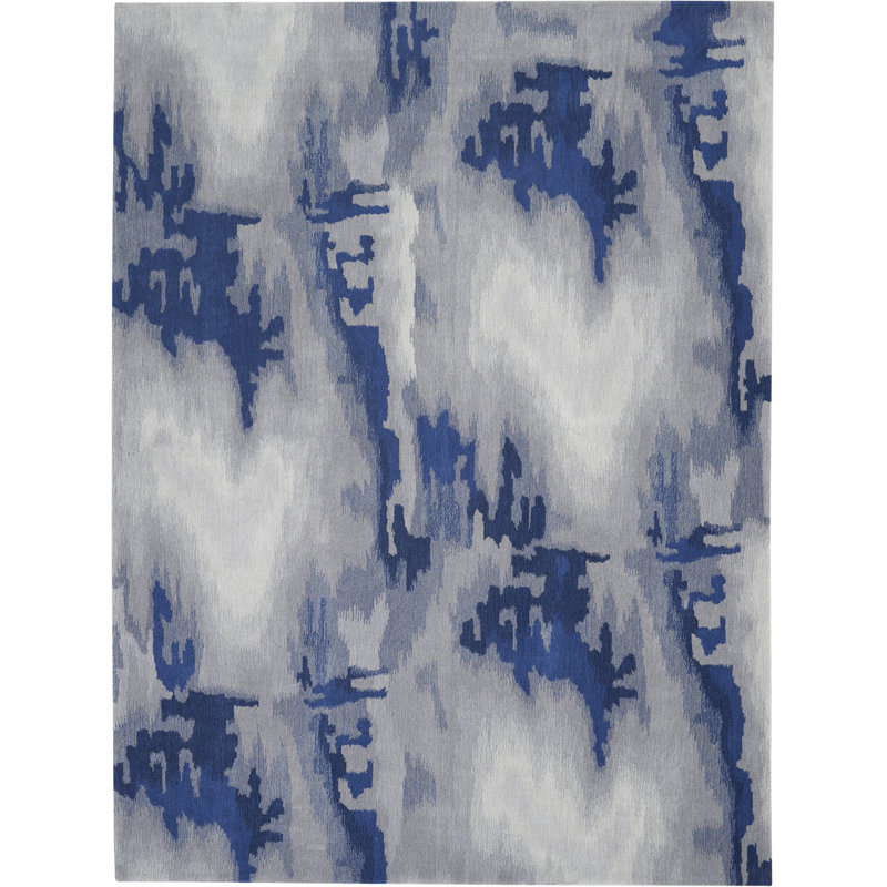 Tapis bleu moderne fait à la main, Rectangle 8 pi 6 po x 11 pi 6 po
