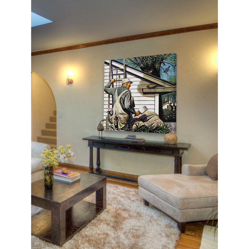 House Painter And Bird's Nest by Stevan Dohanos - Wrapped Canvas Print, 46 cm H x 46 cm W