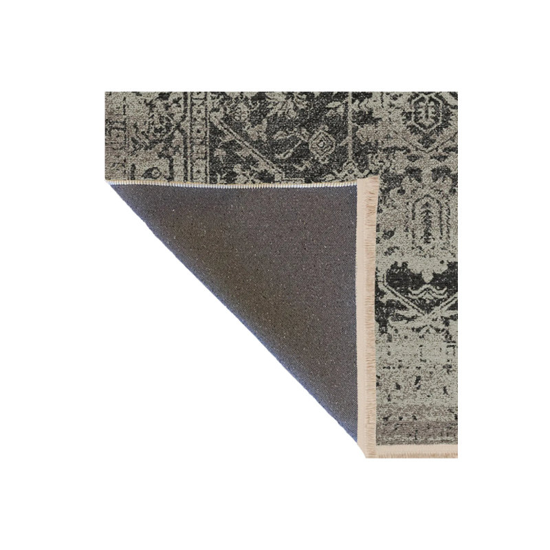 Tapis décoratif rétro à motifs traditionnels gris et beige, Rectangle 4 pi 11,06 po x 9 pi 10,11 po
