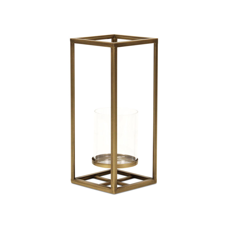 Pembertale Tall Square Gold Metal Lantern, 13" H x 5.5" W x 5.5" D, Gold