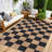 Modern Checkered Jute Area Rug - Washable, Non-Slip, Geometric Carpet for Living Room, Bedroom, Dining Room, Entryway - Indoor Outdoor, Mark Resistant - Black-73734366-73734364