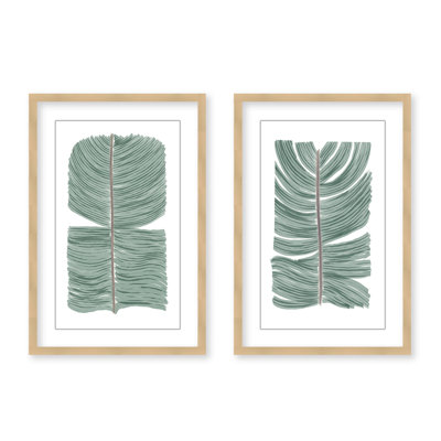 Coastal Retreat Tropical Tranquility: Abstract Leaves Diptych