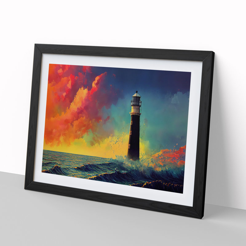 Sculptured Lighthouse - Single Picture Frame Painting, Black , 46cm H x 64cm W x 2cm D