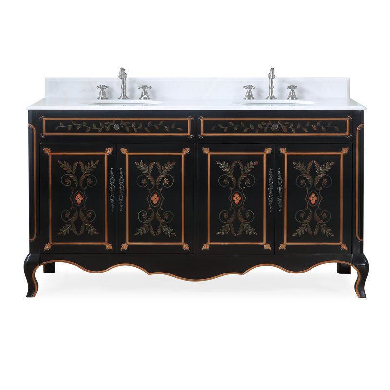 Meuble-lavabo à double cuve 60 po Floral