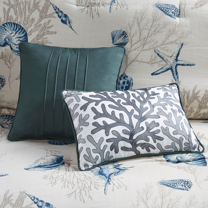 Ensemble d'édredon en satin de coton 7 pièces bleu