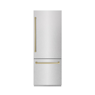 ZLINE Autograph Edition 30 in. 16.1 cu. ft. Built-In Bottom Freezer Refrigerator with Water Dispenser and Ice Maker in Black Stainless Steel with Graphite Gray Interior and Accents
