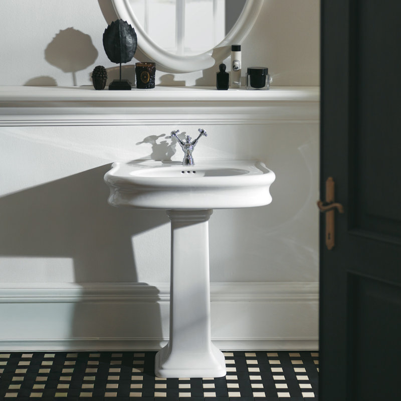 Whitehaus 28" Traditional Pedestal Sink with Integrated Oval Bowl, Seamless Rounded Decorative Trim and Overflow, Single