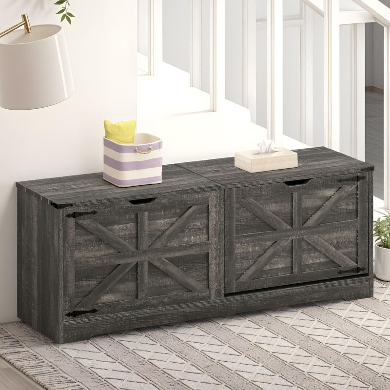 Banc de rangement pour chaussures de campagne 55 "avec tiroir et rangement rabattables, Chêne noir