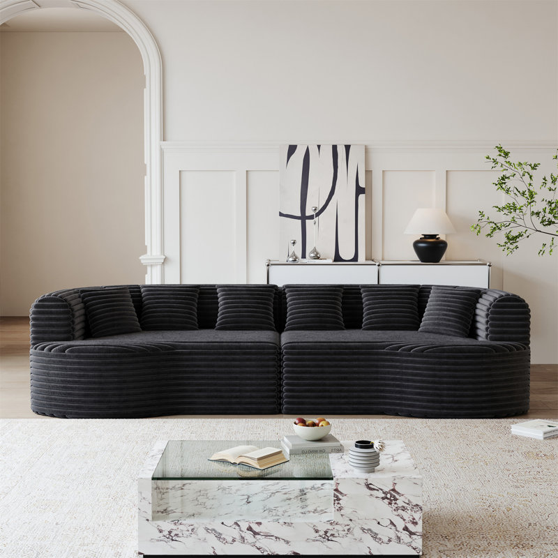 Canapé modulaire courbé, Velours côtelé noir
