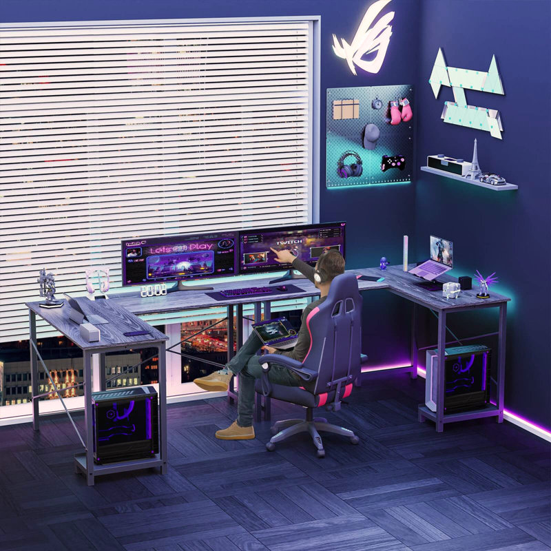 Bureau de jeu en L, Gris