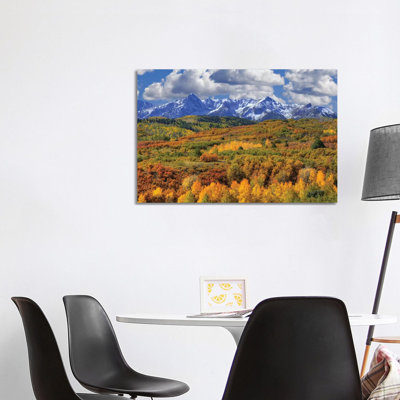États-Unis, Colorado, montagnes San Juan. Paysage de montagne et de vallée en automne - Giclée sur toile tendue avec châssis