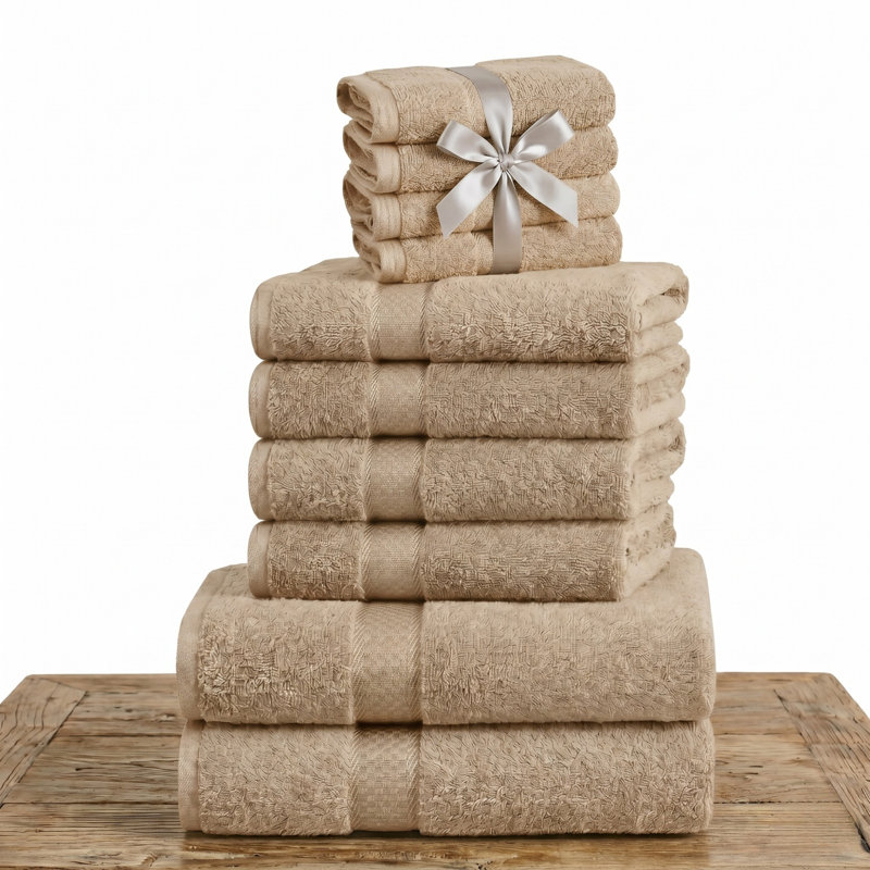 10-Piece Towel Bale Set (2 Bath, 4 Hand, 4 Face Towels) 100% Egyptian Cotton, 500GSM Luxury Absorbent Bathroom Linen, Sand