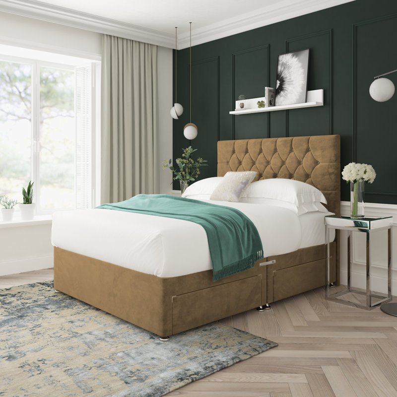Upholstered Divan Bed, Small Single (2'6), Mink, Left Side Drawers