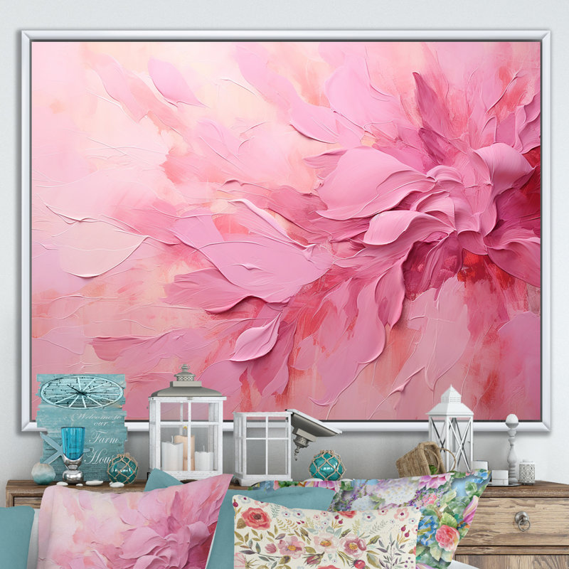 Or et rose, rivière abstraite minimale - art mural Fuschia, H 16 po x l 32 po x P 1 po, Cadre flottant blanc
