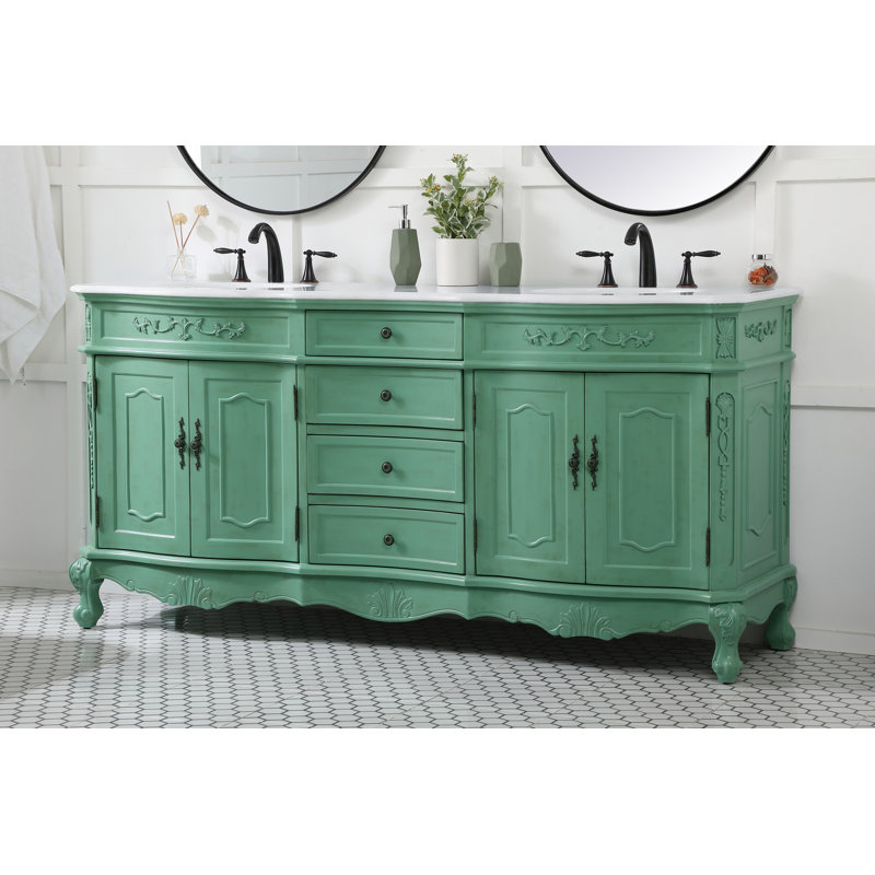 Lunette 72'' Double Bathroom Vanity with Top, Vintage Mint, Ivory White