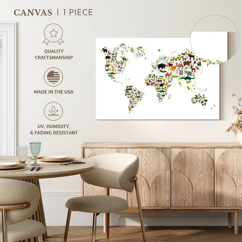 Ashelle Wild Animals World Map, 34" H x 51" W