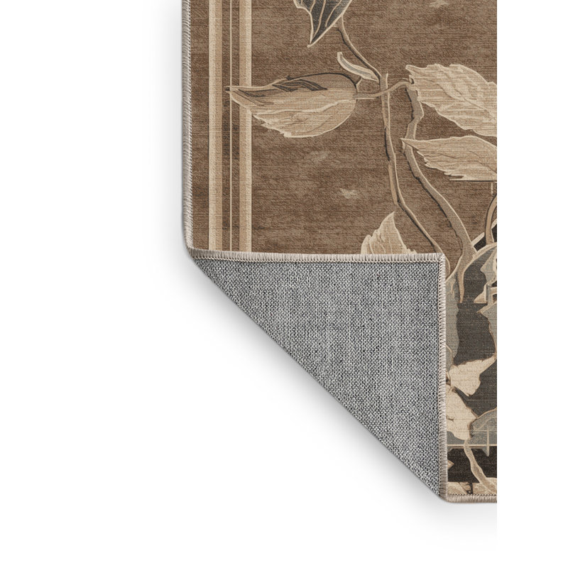 Machine Washable Orlandra Laurel Classic Oriental Rug in Gray  Binding, 3' Round