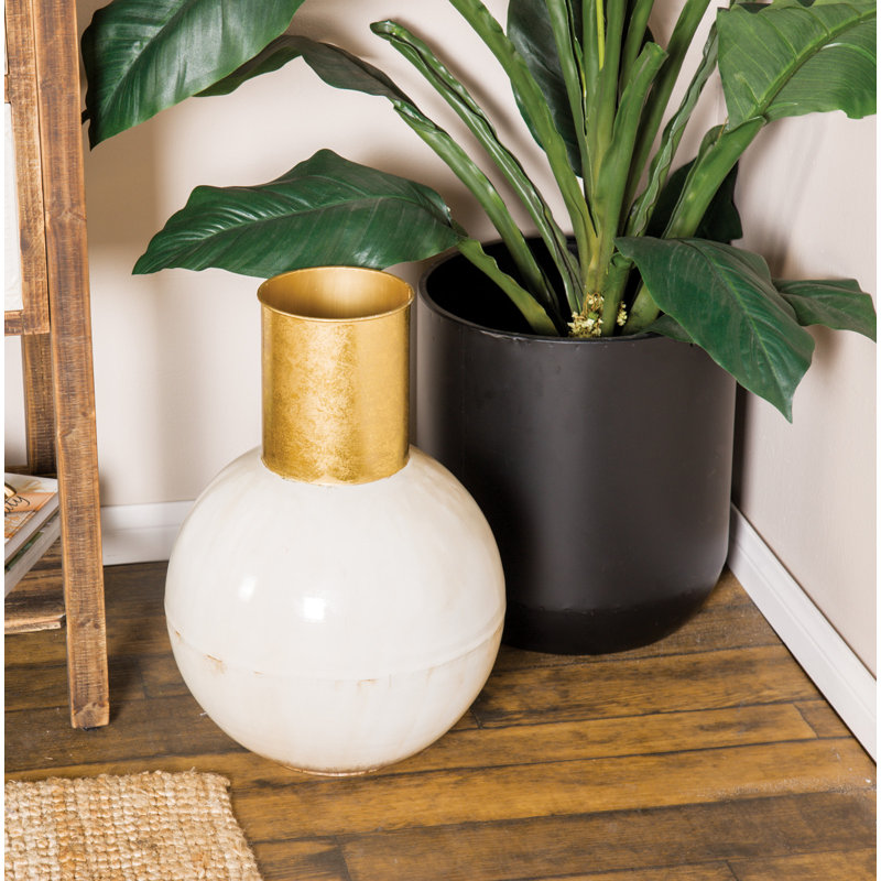 Metal Table Vase, 17" H x 11" W x 11" D, White