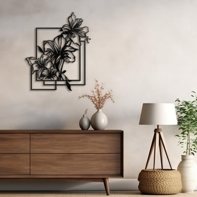 Floral Geometric Frame Wall Decor Modern Abstract Wall Accent Sculpture Hanging Decoration Metal Wall Decor