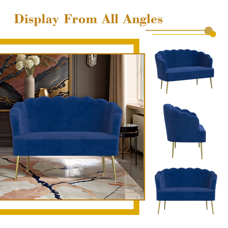 High-end Velvet 2-Seater Loveseat Couch, Navy