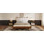 Cadre de lit Queen Size avec tête de lit rembourrée, pieds en bois massif, design festonné vintage, aucun sommier requis, support robuste, montage facile.