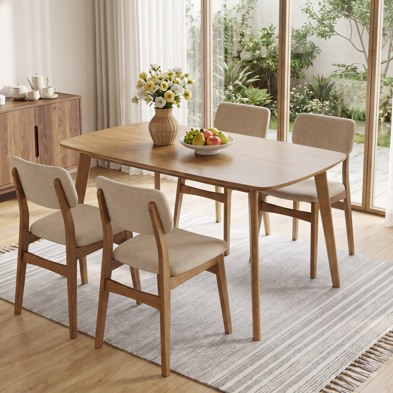 Table de salle à manger en bois massif de 140 cm (55 po) aux bords arrondis, robuste, peut supporter jusqu'à 100 kg (220 lb)