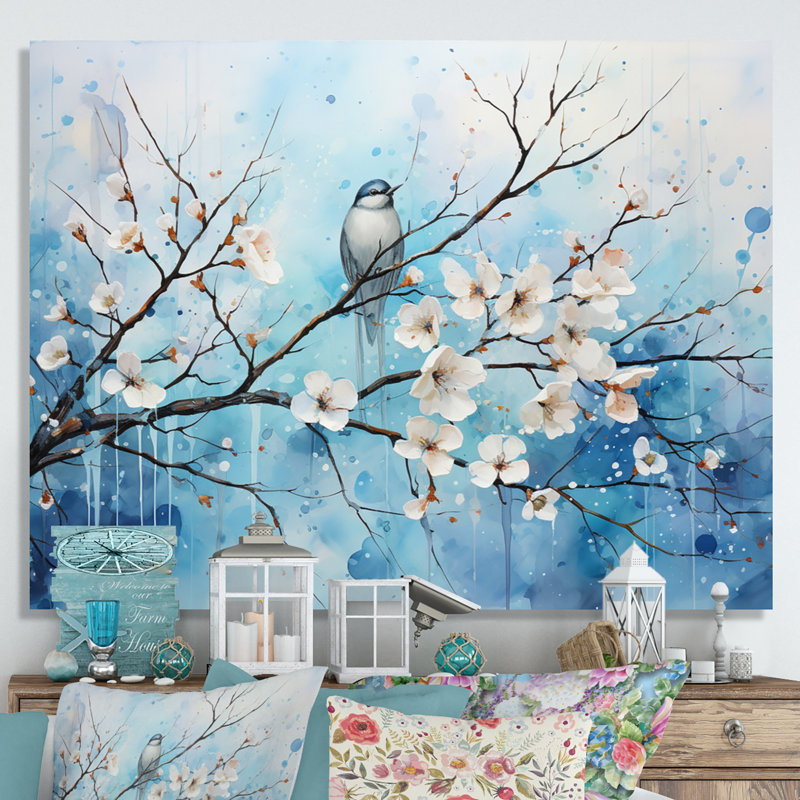 "Blue Blossom On Winter Scenery III", reproduction d'art sur toile, H 16 po x l 32 po x P 1 po, Toile tendue
