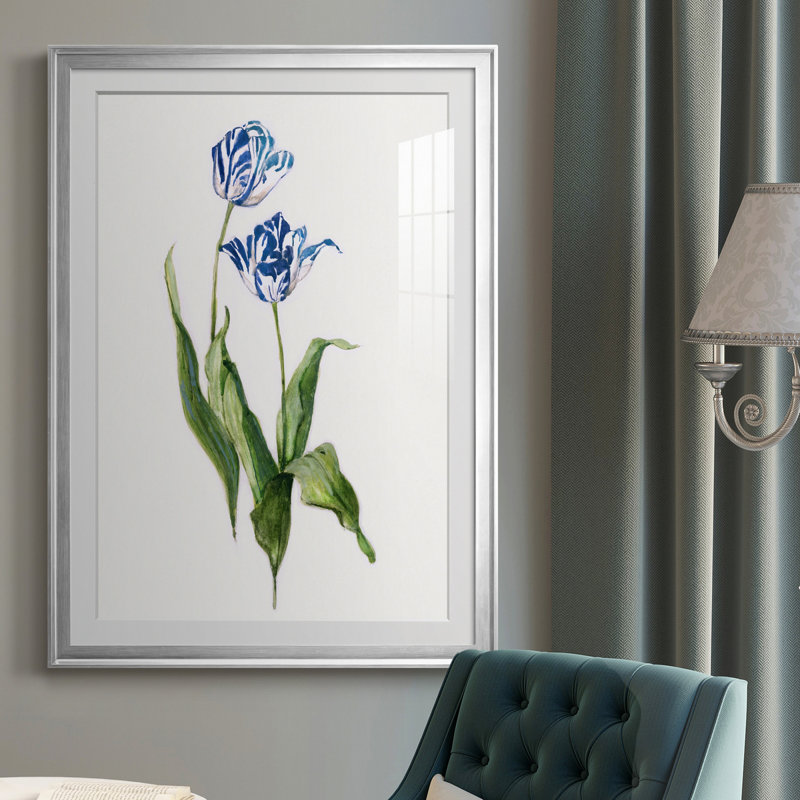 Peinture botanique bleue vive II, H 30,5 po x l 42,5 po x P 1,5 po, Argent