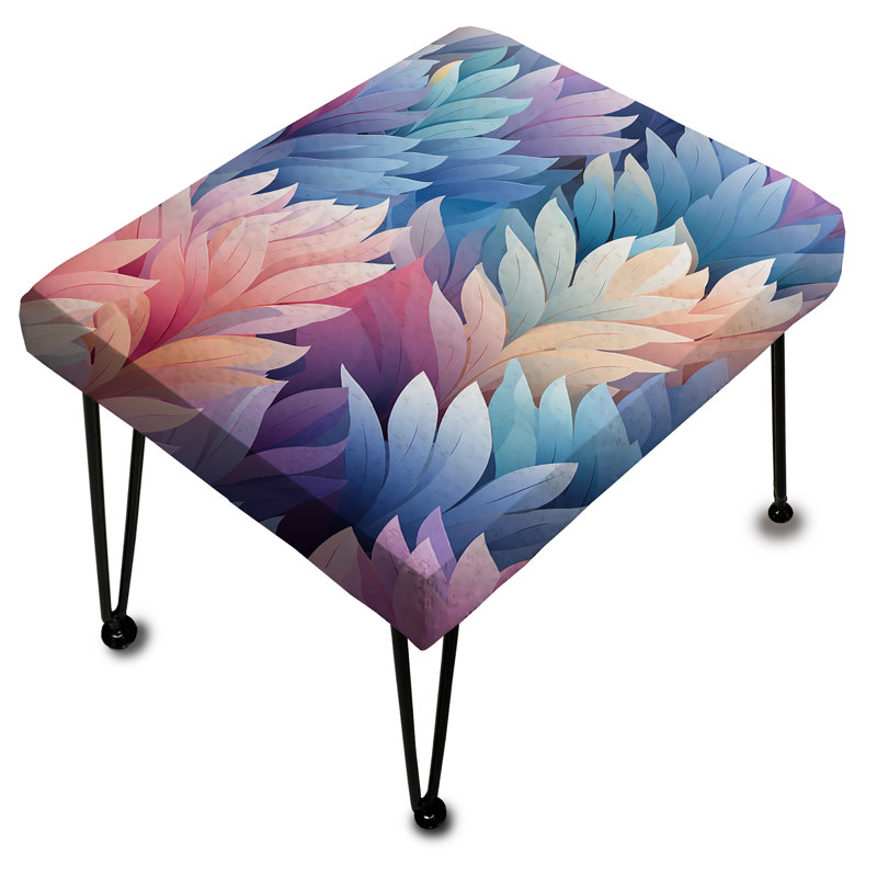 Blue And Pink Mystic Ferns Chevron Pattern - Floral Rectangle Ottoman
