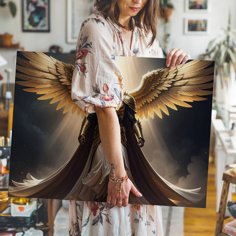 Toile d'art mural divin «Guardian Canvasmajestic» avec ailes d'or, H 16 po x l 20 po