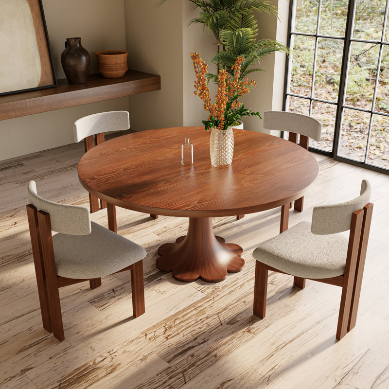 Solid Wood Round Dining Table Floral Shape Durable And Sturdy For 4-8 People, 29.52"H x 53.15"L x 53.15"W