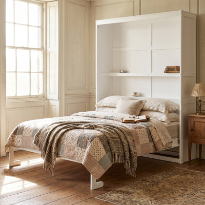 Queen Size Murphy Bed, Wall Bed with Shelves, Space Saving Storage Cabinet, White