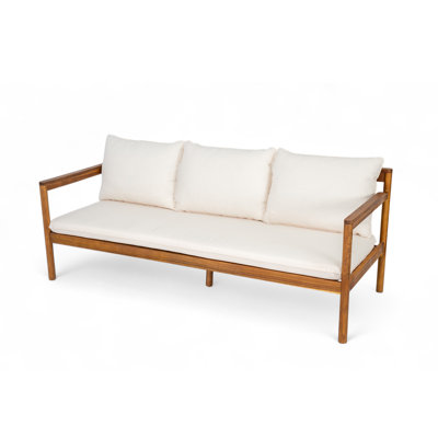 Hana Outdoor Acacia Wood 3-Seater Sofa With Rope Back & Cushions by Ebern Designs