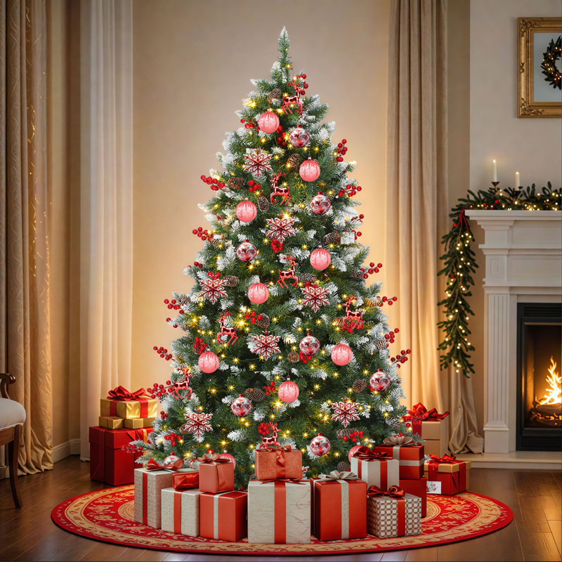 Arbre de Noël artificiel enneigé 6 pi avec pommes de pin et baies, H 6 pi