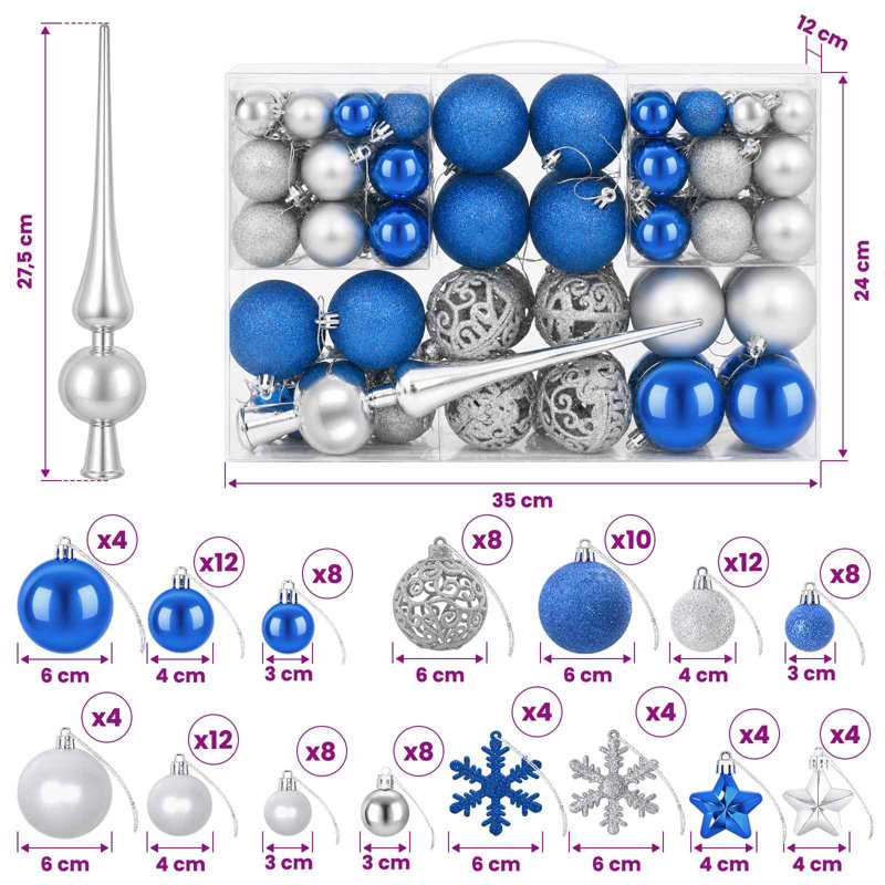 6cm Polystyrene Bauble, Blue, Silver