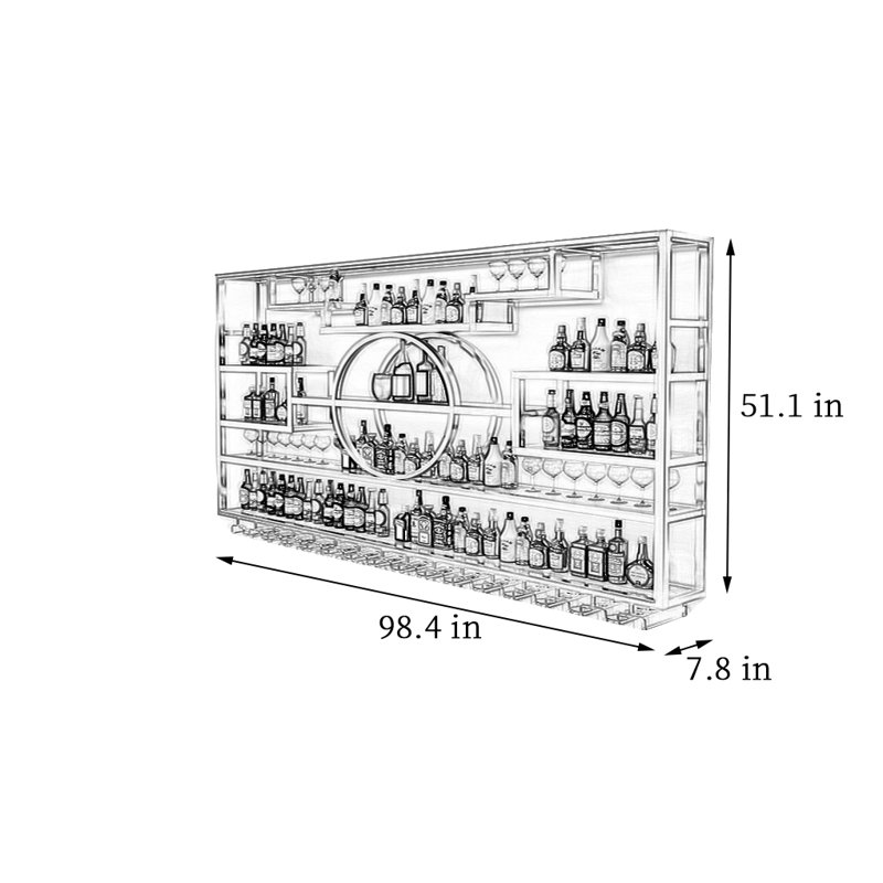 Novelty Wall Mounted Wine Rack, Gold, 51.1" H x 98.4" W x 7.8" D