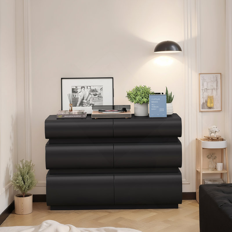 Commode 6 tiroirs pour chambre à coucher, commode sans poignée, commode moderne à 6 tiroirs avec rangement large