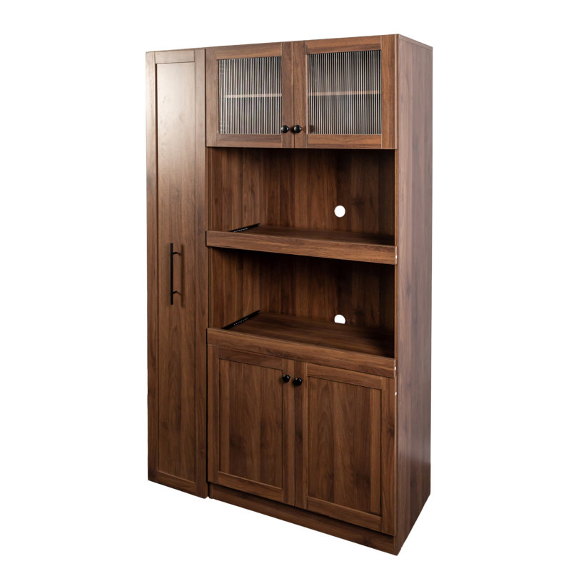 Armoire de cuisine avec tablette de rangement coulissante multi-fonctionnelle, Noyer / noir