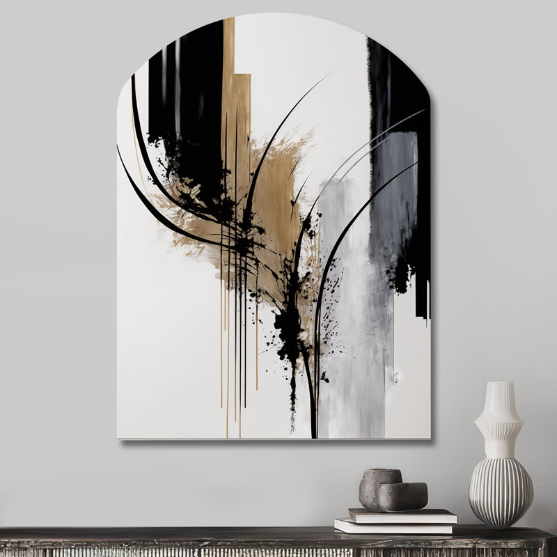 «Black, White and Gold Expression II - Arch Abstract Metal Wall Decor», reproduction de sculpture murale asymétrique en métal