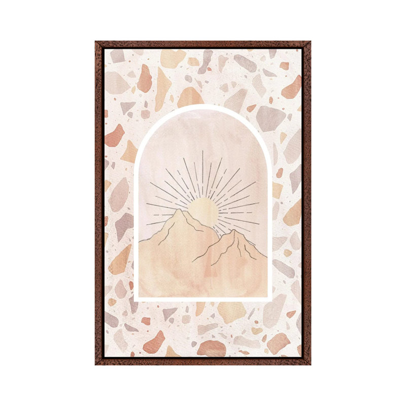 Terrazzo Boho Sunrise 1 Piece Painting on Canvas, 66.04cm H x 45.72cm W x 3.81cm D, Classic Brown Wood Framed