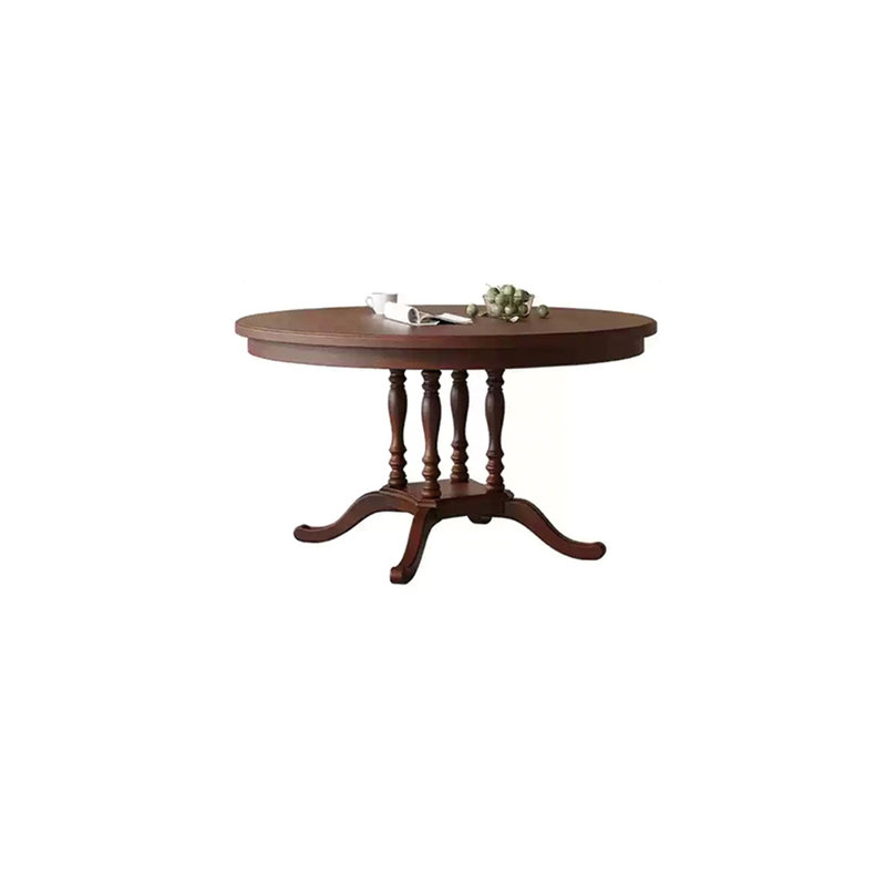 Table ronde française élégante en bois massif, Marron foncé