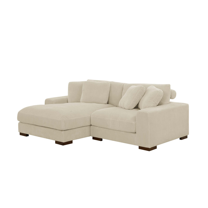Canapé et méridienne Flaubert Gwendoly, Velours côtelé beige, Orienté à gauche (vu de face), H 33 po x l 89,5 po x P 65 po