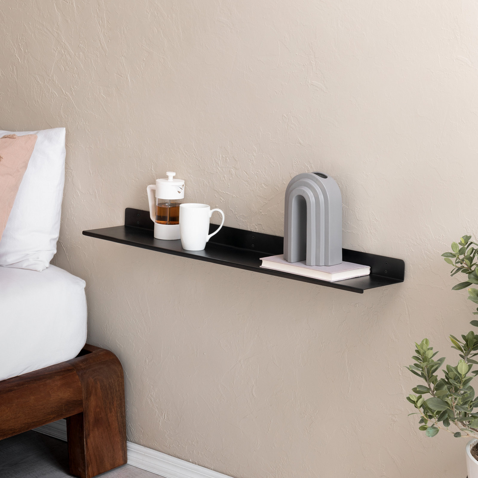 Maja Metal Wall Mounted Floating Display Shelf, Black, 2" H x 36" W x 6" D
