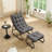 Patio Outdoor Lounge Chair With Ottoman, Comfy Sling Recliner Chair With Puffy Cushion And Foot Stool, Ideal For Living Room, Bedroom, Reading Room, Frame With Grey Cushion-928029997