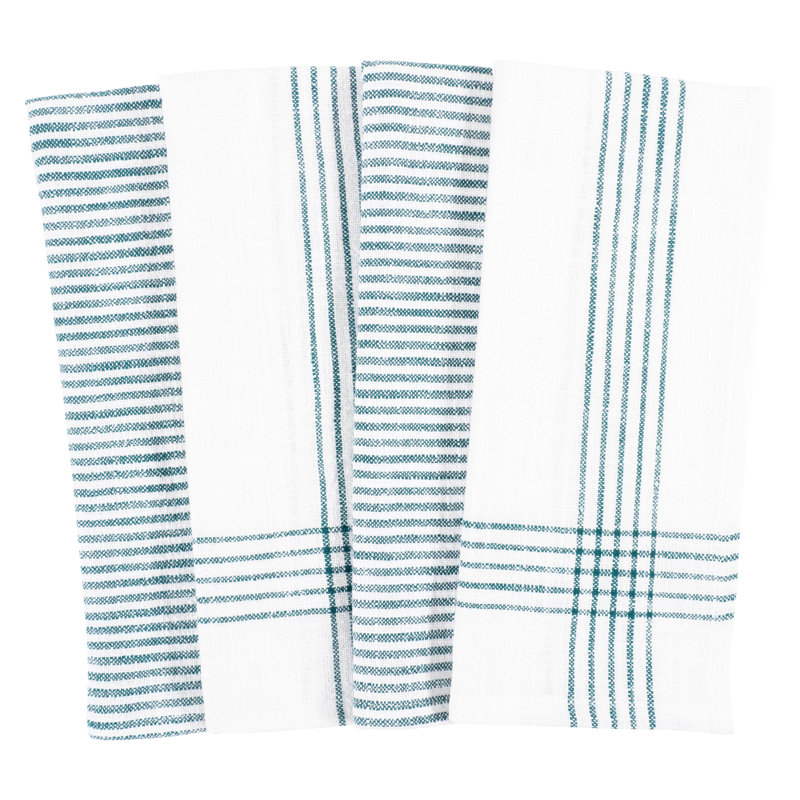 Teal and White Cotton Stripe Kitchen Towel Set