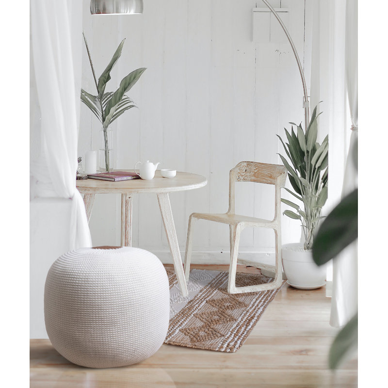 Handmade Pouffe, 15.7 x 15.7 x 17.7 Inches, Beige | 100% Acrylic with Soft Polyester Filling | Stylish and Versatile Seating Solution for Living Room, Bedroom, or Nursery | Perfect for Modern Decor