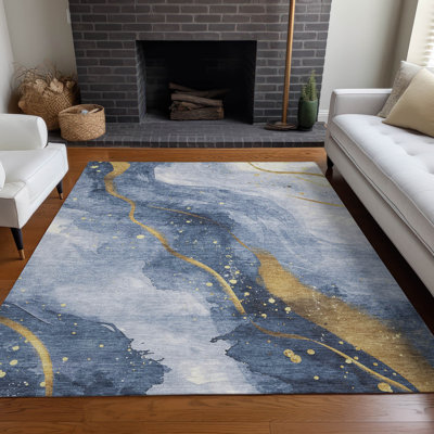 Tapis bleu intérieur / extérieur lavable à la machine Claudian ACN1529