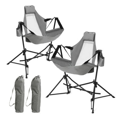 Hammock Folding Camping Chair - Outdoor Folding Portable Swing Camp Chairs with Aluminum Alloy Adjustable Back and Pillow Cup Holder for Beach Lawn Patio