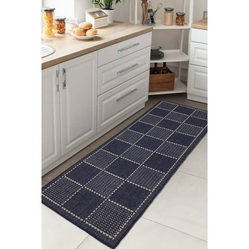 Check Gel Flatwe Navy, Rectangle 60 x 110 cm