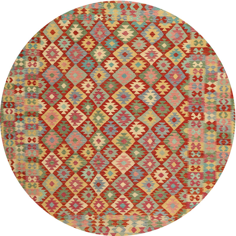 Tapis orange/jaune/vert contemporain, Rond 3 pi